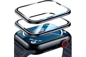 Uyiton 2 Pack for Apple Watch SE/6/5/4 Screen Protector 44mm, [Strong Adsorption] Titanium Alloy Frame+Diamond Hard Tempered Glass Full-Coverage High-Touch iWatch 44 mm Protective Cover, Black