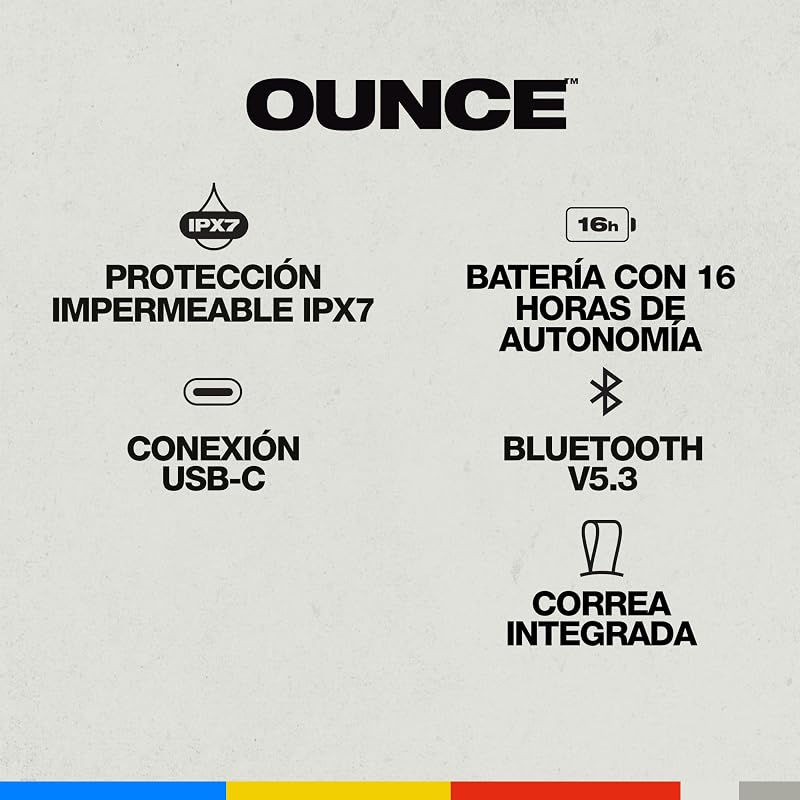 Coluna portátil sem fios Ounce com Bluetooth, impermeabilização IPX7, bateria de 16 horas, estéreo sem fios verdadeiro e correia integrada para viagens e uso ao ar livre - Preto