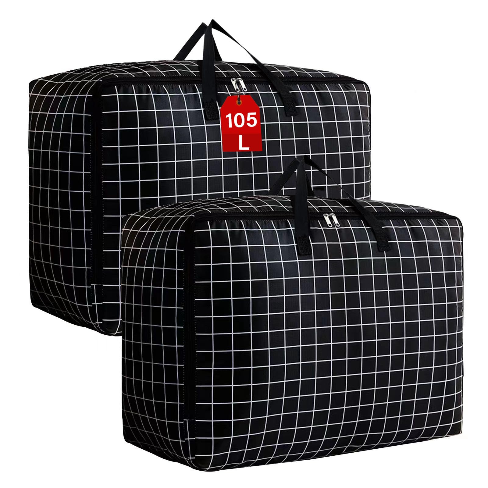 SEPSCO Duvet Storage Bag 105L, 2Pcs Underbed Clothes Storage Bags with Zips King Size Oxford Cloth Moving Laundry Bags for Quilt Blankets Bedding Pillows Moisture Breathable Proof No-Smell (Black)