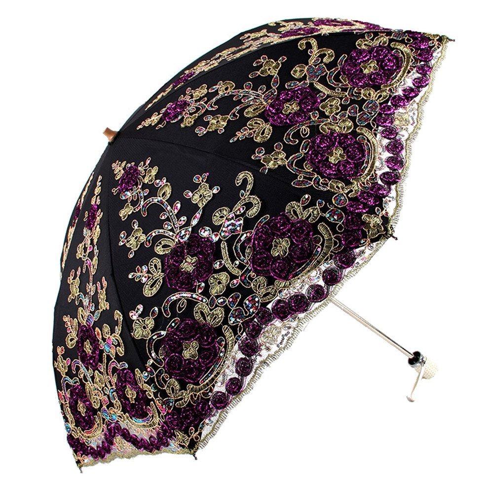 Photo 1 of Honeystore Wedding Lace Sun UV Parasol 2 Folding 3D Flower Embroidery Umbrella H7207 Black