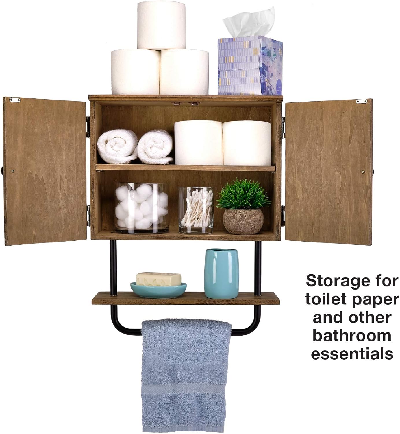 Excello Global Products Barndoor Bathroom Wall Cabinet, Space Saver Storage Cabinet Kitchen Medicine Cabinet with Adjustable Shelf and Towel Bar, Rustic Brown: Home & Kitchen