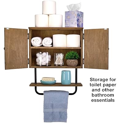 Buy Excello Global Products Barndoor Bathroom Wall Cabinet Space Saver Storage Cabinet Kitchen Medicine Cabinet With Adjustable Shelf And Towel Bar Rustic Brown Online In Indonesia B08lhkyv8l