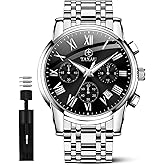 Taxau Mens Silver Watch Luxury Minimalist Dress Watch Classic Waterproof Watches for Men Analog Quartz Stainless Steel Men's Wrist Watches with Date Luminous Relojes para Hombres