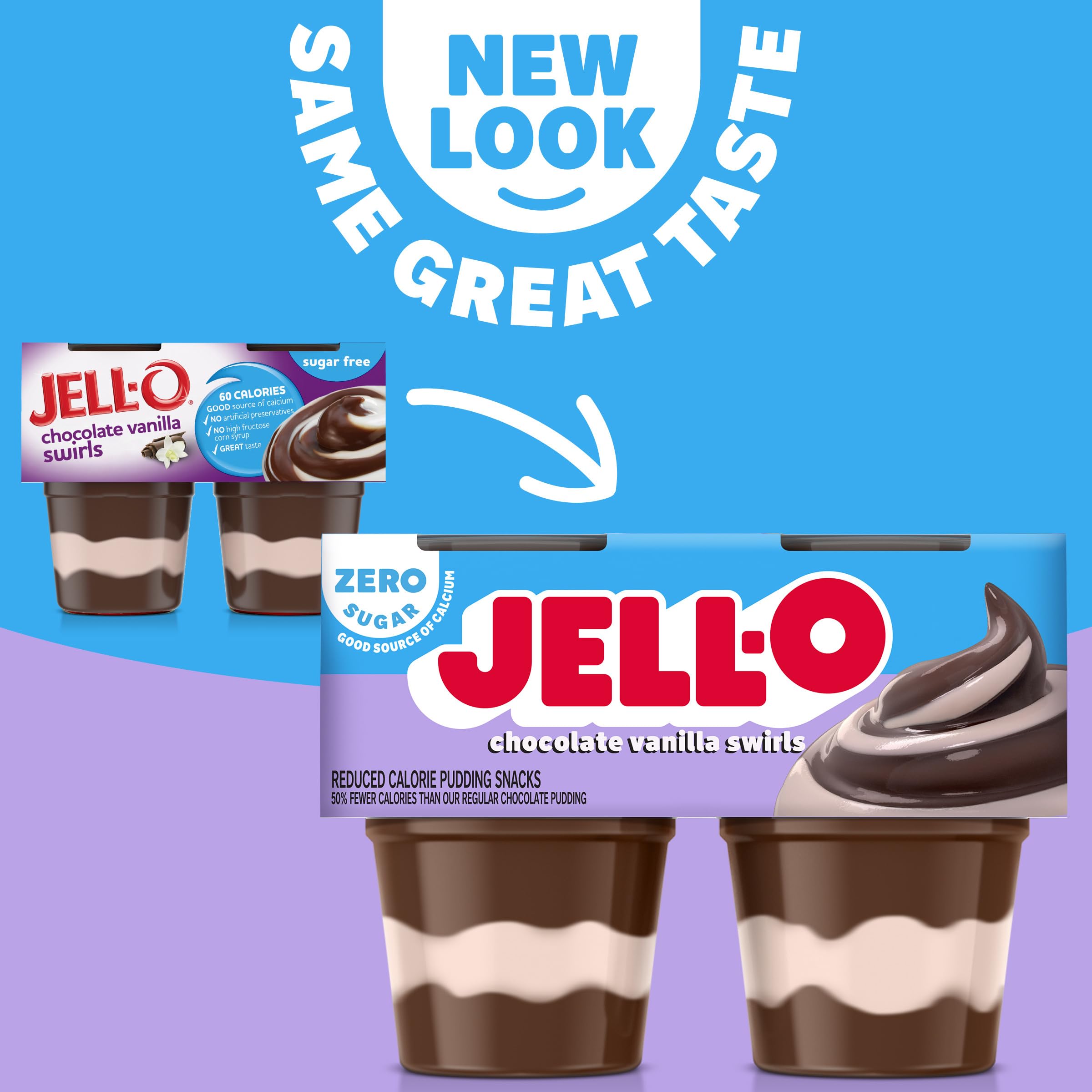Jell-O Chocolate Vanilla Swirls Artificially Flavored Zero Sugar Ready-to-Eat Pudding Snack Cups, 4 ct Cups