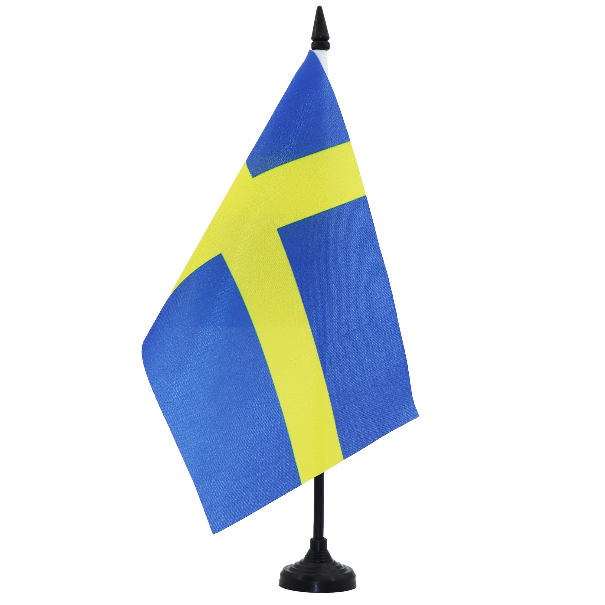 AZ FLAG Sweden Table Flag 5'' x 8'' - Swedish Office Decoration 100% Polyester 21 x 14 cm - Mini Desk Flag with Pole and Black Plastic Base