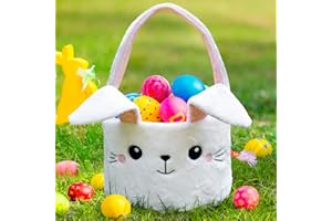 KMUYSL Plush Easter Bunny Basket for Kids, Large Bunny Easter Basket for Boys Girls, Empty Easter Egg Hunting Bucket with Handles, Cute Easter Decoration Bags, Easter Toys Gift for Kids