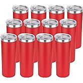 HASLE OUTFITTERS 20 oz Skinny Tumblers Bulk Set, Stainless Steel Insulated Slim Tumblers with Lids, Reusable Double Wall Travel Coffee Mugs, Durable Powder Coated Travel Water Cups(Red, 12)