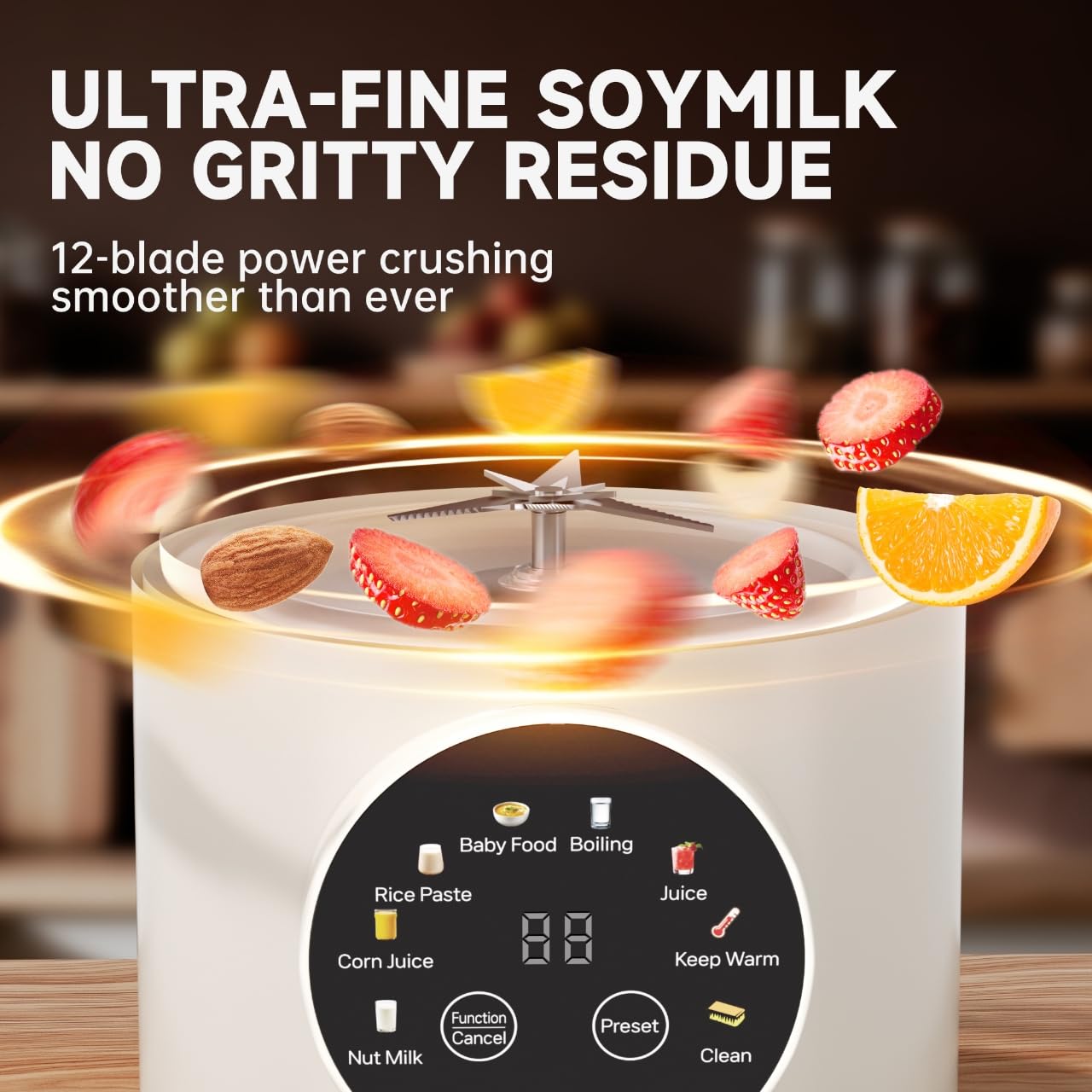 Máquina automática para hacer leche de nueces 8 en 1, máquina para hacer leche de soja de 50 oz con 12 cuchillas, licuadora para hacer leche de nueces para leche vegetal casera, avena, soja, con autolimpieza, mantener caliente, retraso de 12 horas