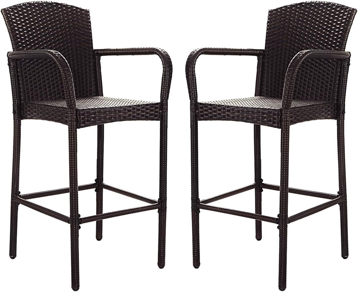 Costway Rattan Wicker Bar Stool Outdoor Backyard Chair Patio Furniture With Armrest Rattan Wicker Set Of 2 Barstools Mix Brown Amazon Ca Patio Lawn Garden