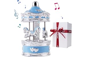 LMMIUU Carousel Music Box Gift Wrapped Ceramic Musical Carousel Color-Changing Lights Music Boxes for Girls Boys Kids Daughter Son Granddaughter Wife Mom Women Birthday Christmas (Blue Heart)