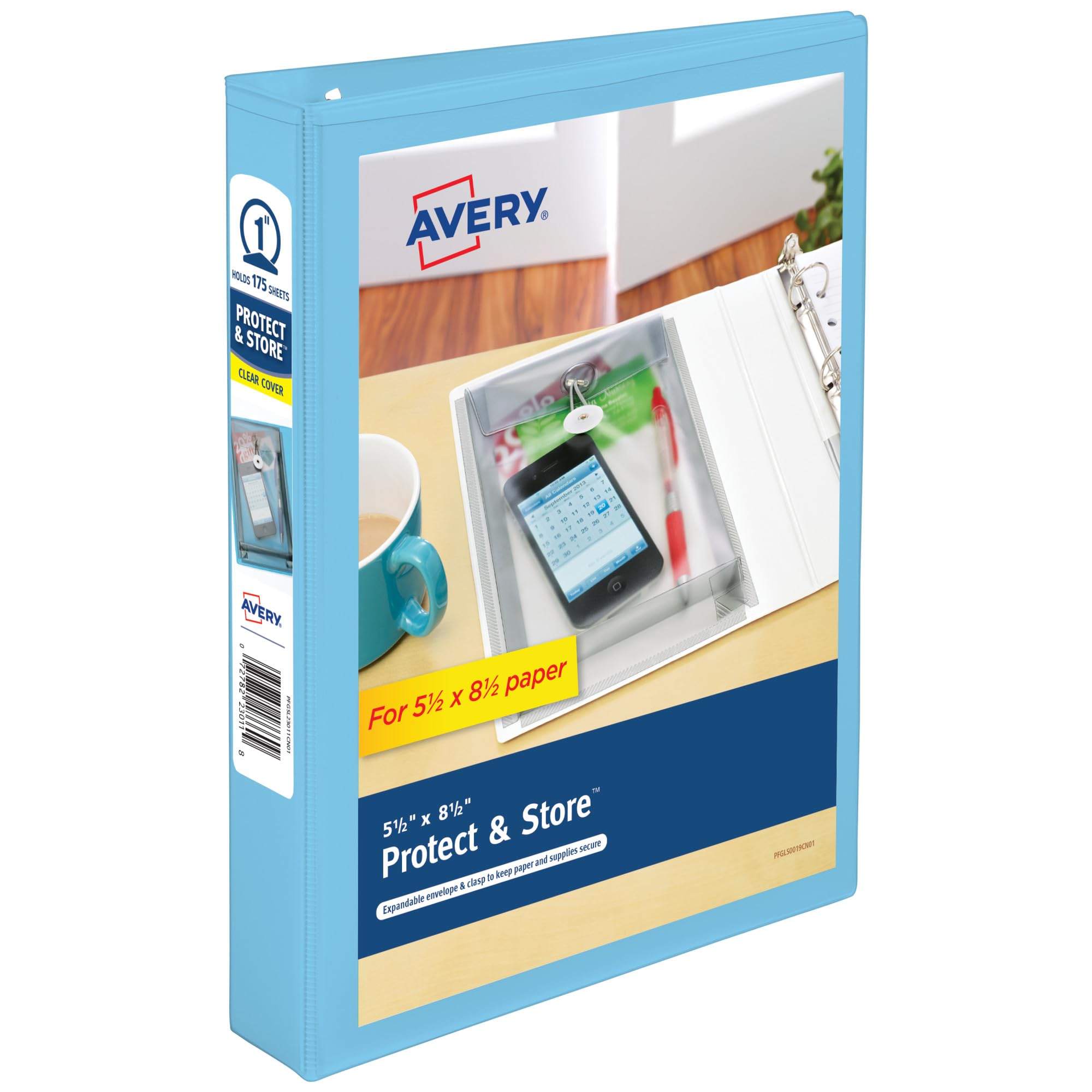 Avery Mini Protect and Store View 3 Ring Binder, 1 Inch Round Rings, 1 Light Blue Binder (23014) — image 1