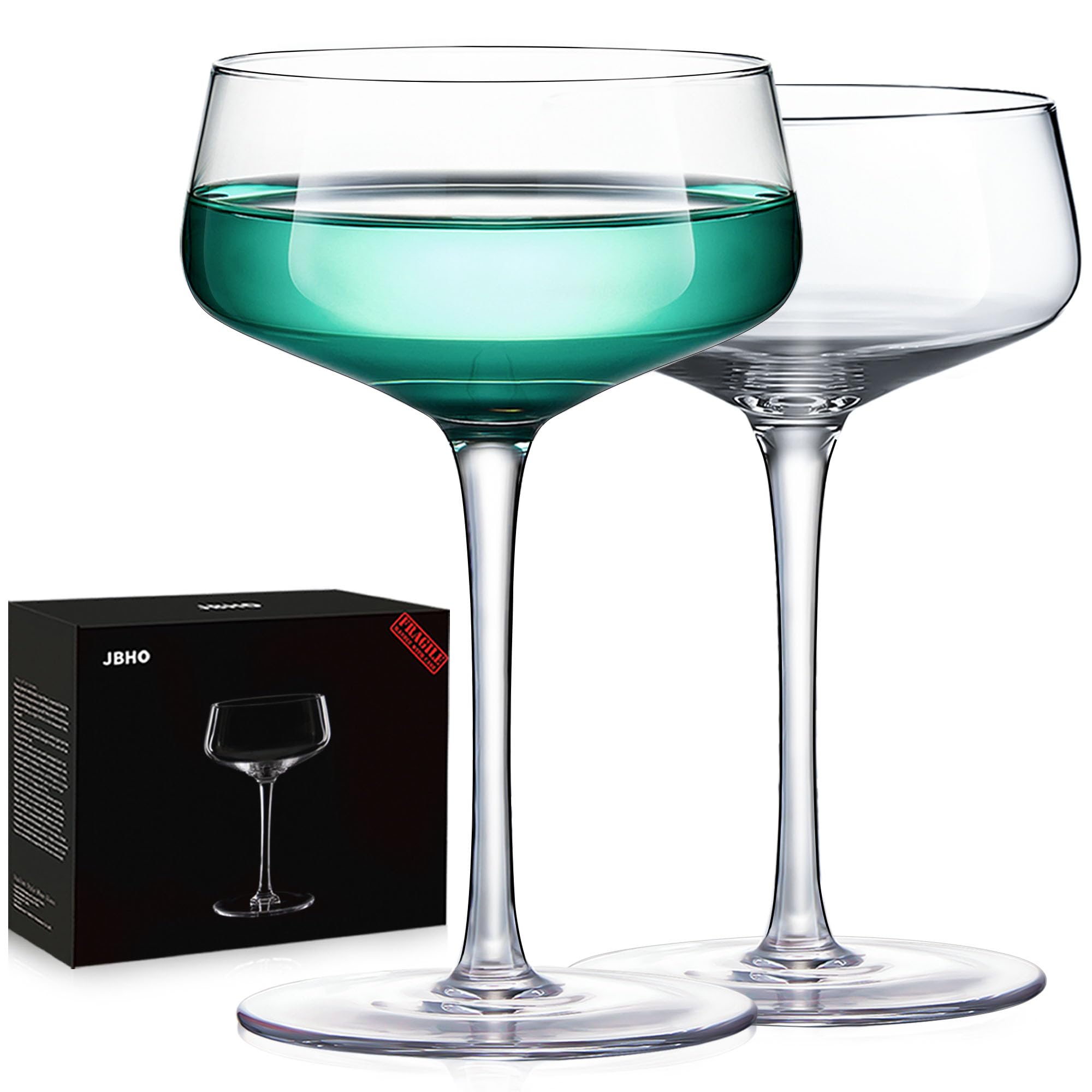 Photo 1 of JBHO Martini Glasses, Lead-Free Crystal Coupe Glasses Set of 2, 10 Oz, Large Cocktail Glasses, Hand-Blown Champagne Glasses