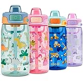 Ello Pop & Fill 16oz Tritan Plastic Kids Water Bottle with Quick Fill Lid | BPA Free Reusable Bottle with Leak Proof Straw and Chug Lid, Dishwasher Safe, Gift For Kids, Dino