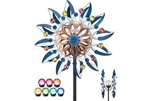 HWISHARE Solar Wind Spinner Retro Spinner, Waterproof Outdoor Metal Wind Sculpture for Patio, Lawn & Garden Decor