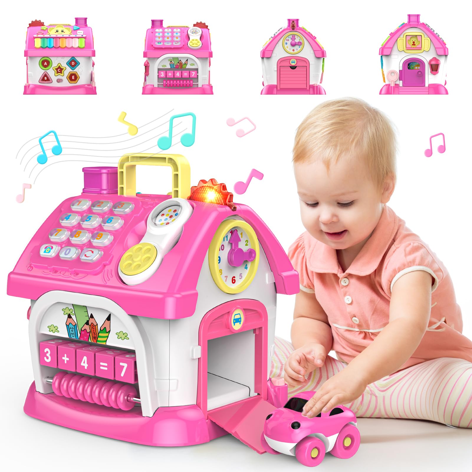 Toys for 1 2 Year Old Girls: Montessori Educational Toys for 1 Year Old, 6 in 1 Multi-Functional Activity House Baby Toy with Music/Sound/Clock/Telephone, Birthday Gifts for 1 2 Year Old Girls Kids