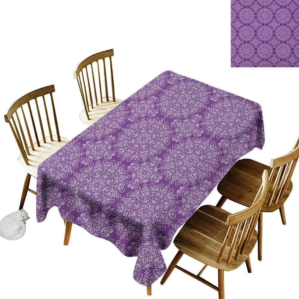 Polyester rectangular tablecloth W54" x L90" Purple Mandala Classic Style Victorian Swirled Floral Branches with Ethnic Effects Design White Purple Suitable for traveling outdoors family restaurant co