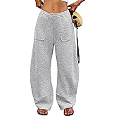ELLEVEN Womens Fleece Lined Barrel Sweatpants – Low Rise Thermal Lounge Pants, Baggy Wide Leg with Large Pockets