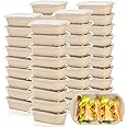 Yesland 50 Pack Take Out Food Containers with PP Lid, 33 Oz Rectangular Disposable Paper Bowls Soup Serving Bowls, Meal Prep Food Containers for Salad, Leftovers