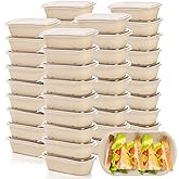 Yesland 50 Pack Take Out Food Containers with PP Lid, 33 Oz Rectangular Disposable Paper Bowls Soup Serving Bowls, Meal Prep 