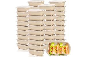 Yesland 50 Pack Take Out Food Containers with PP Lid, 33 Oz Rectangular Disposable Paper Bowls Soup Serving Bowls, Meal Prep 