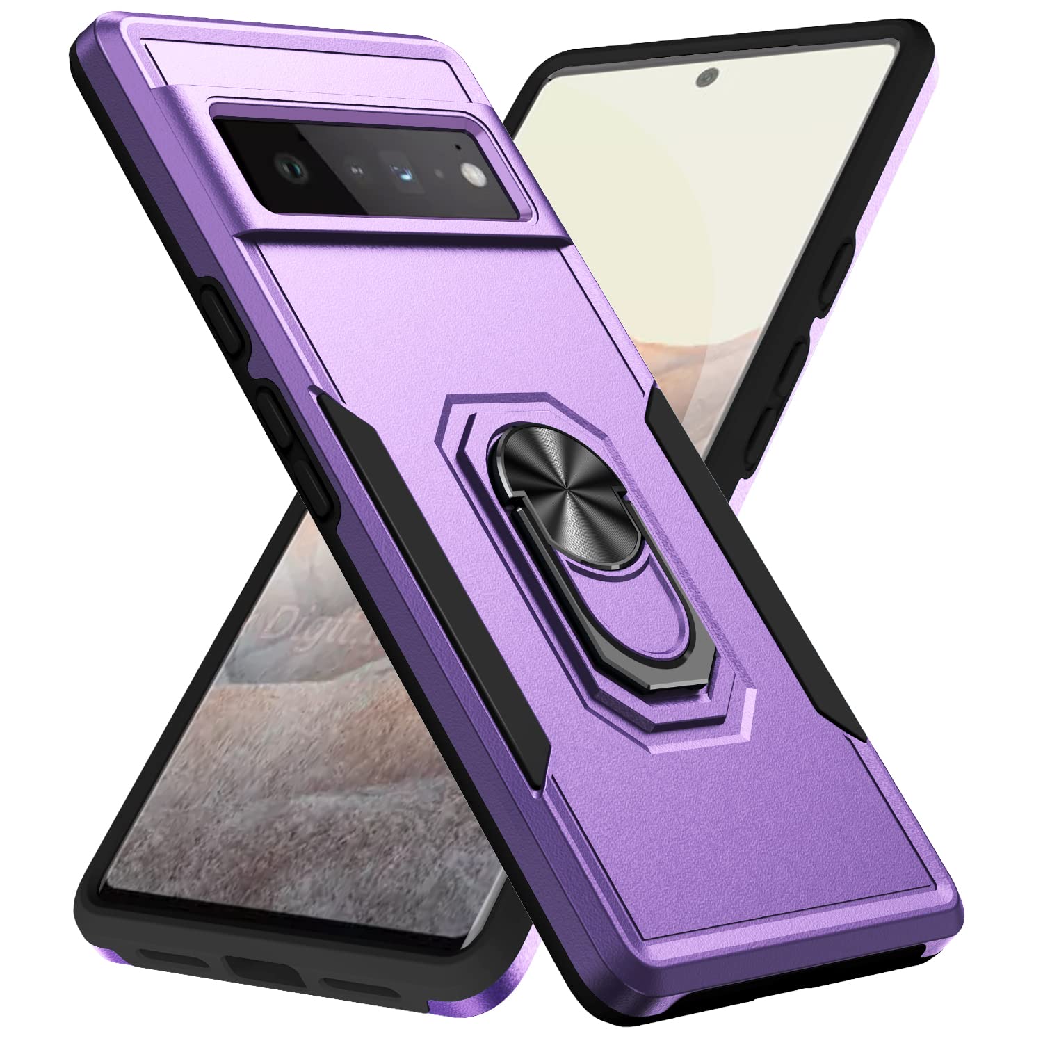 Photo 1 of Fucozan for Google Pixel 6 Pro Case with Kickstand Armor Magnetic Ring Rugged Protective Military Grade Shockproof Case for Pixel 6 Pro Phone Case (Violet)