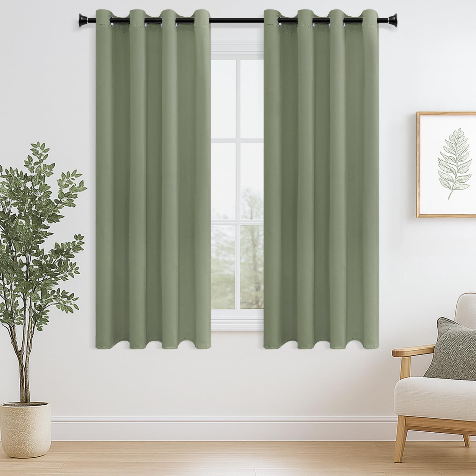 MRTREES Blackout Curtains Bedroom 66 Drop 2 Panels Sage Green Eyelet Thermal Curtain for Living Room Soft Texture Window Treatments for Kids 46x66 Inch 117x167 CM — image 1