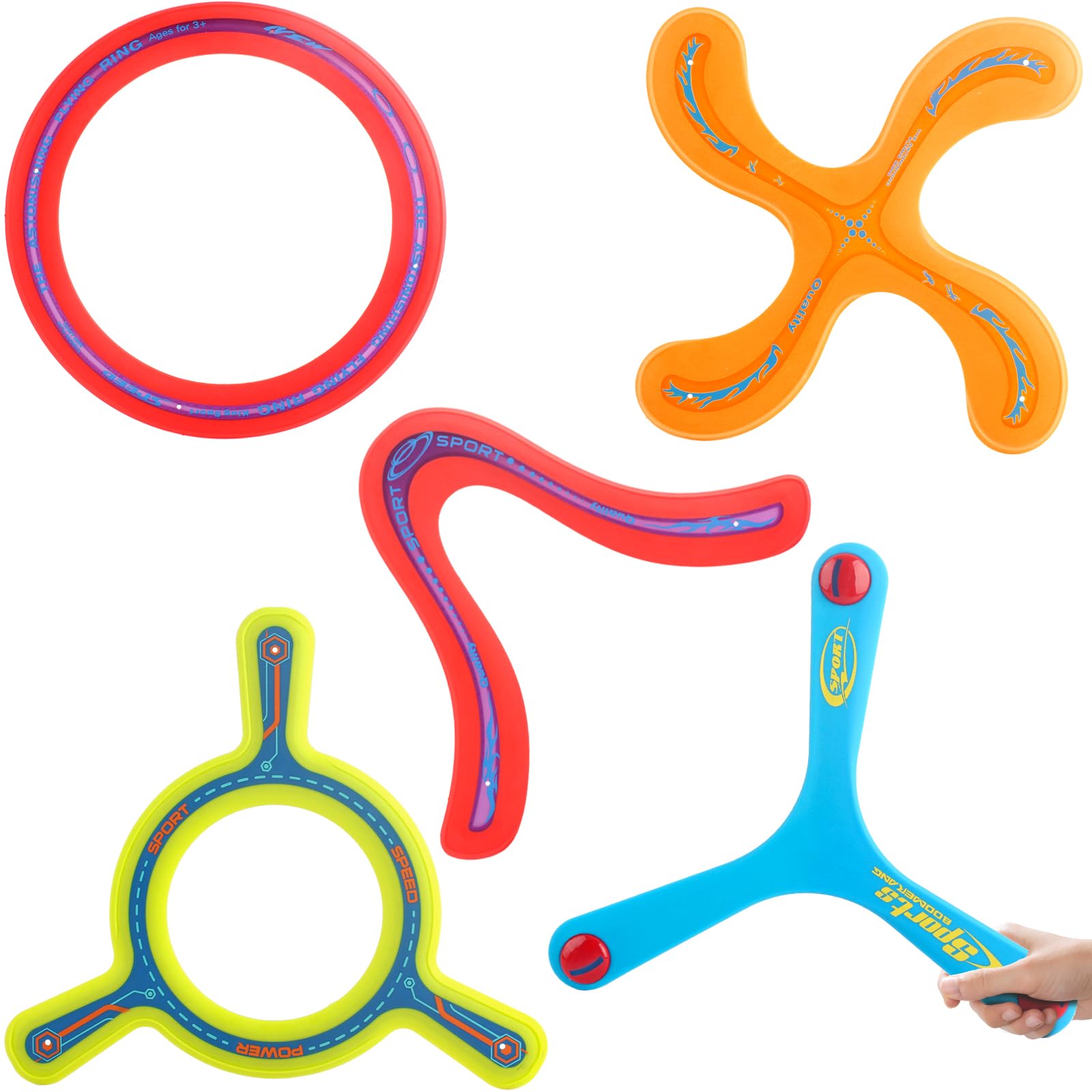 deAO 5 Piece Colourful All Style Returning Boomerang Sports Game Toy for Beginners and Young Throwers