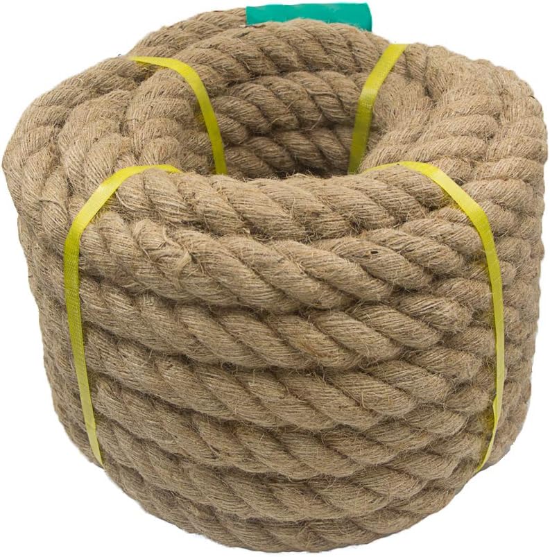 Aoneky Jute Rope - 1.18/1.5 Inch Twisted Hemp Rope for Crafts, Climbing, Anchor, Hammock, Nautical, Cat Scratching Post, Tug of War, Decorate (1 inch x 48 Feet) - - 