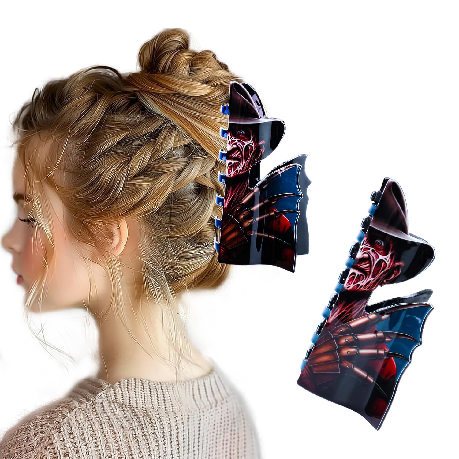 Photo 1 of 1 Pcs Halloween Hair Clips Exquisite Acrylic Gothic Black Red Design Claw Clips Cartoon Horror Hair Accessories Claw Clips Cosplay Party Halloween Decorations for Women Decorations Tips