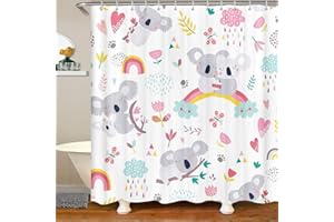 FEELYOU Kids Cute Koala Waterproof Shower Curtains Cartoon Animal Rainbow Fabric Bathroom Shower Curtain Boys Girls Floral Flowers Shower Curtain with Hooks Toddler Colorful Lovely Curtain,72x72 Inches