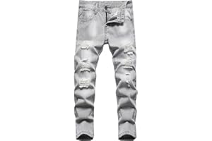 Lanscadran Boy's Ripped Distressed Skinny Fit Fashion Slim Washed Kids Denim Jeans Pants