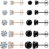 10 Pairs Surgical Steel Stud Earrings Set,14K Gold Plated Hypoallergenic Earrings Studs Set for Women, Stainless Steel Cubic Zirconia Waterproof Non Tarnish