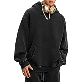 KEEPSHOWING Mens Hoodies Vintage Oversized Hoodie Acid Wash Fleece Pullover Plush Heavyweight Streetwear Sweatshirts