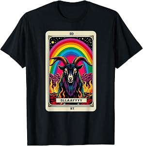 Slay Funny Rainbow Satanic Goat Tarot Card Demonic Dark T-Shirt