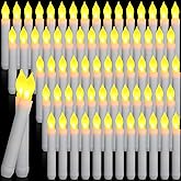 Macarrie 108 Pieces Flameless LED Taper Candles Battery Operated Candles, Flickering Light Electric Handheld Candlesticks, Halloween Christmas Church Party Weddings Decoration(White)