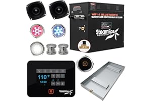 SteamSpa Generator with Quick Start Continuous Steam Technology, Wi-Fi, Bluetooth and Autodrain | 12kW Steam Generator with Brushed Nickel Steam Head with Aromatherapy Reservoir | SS-RVB1200BN-A