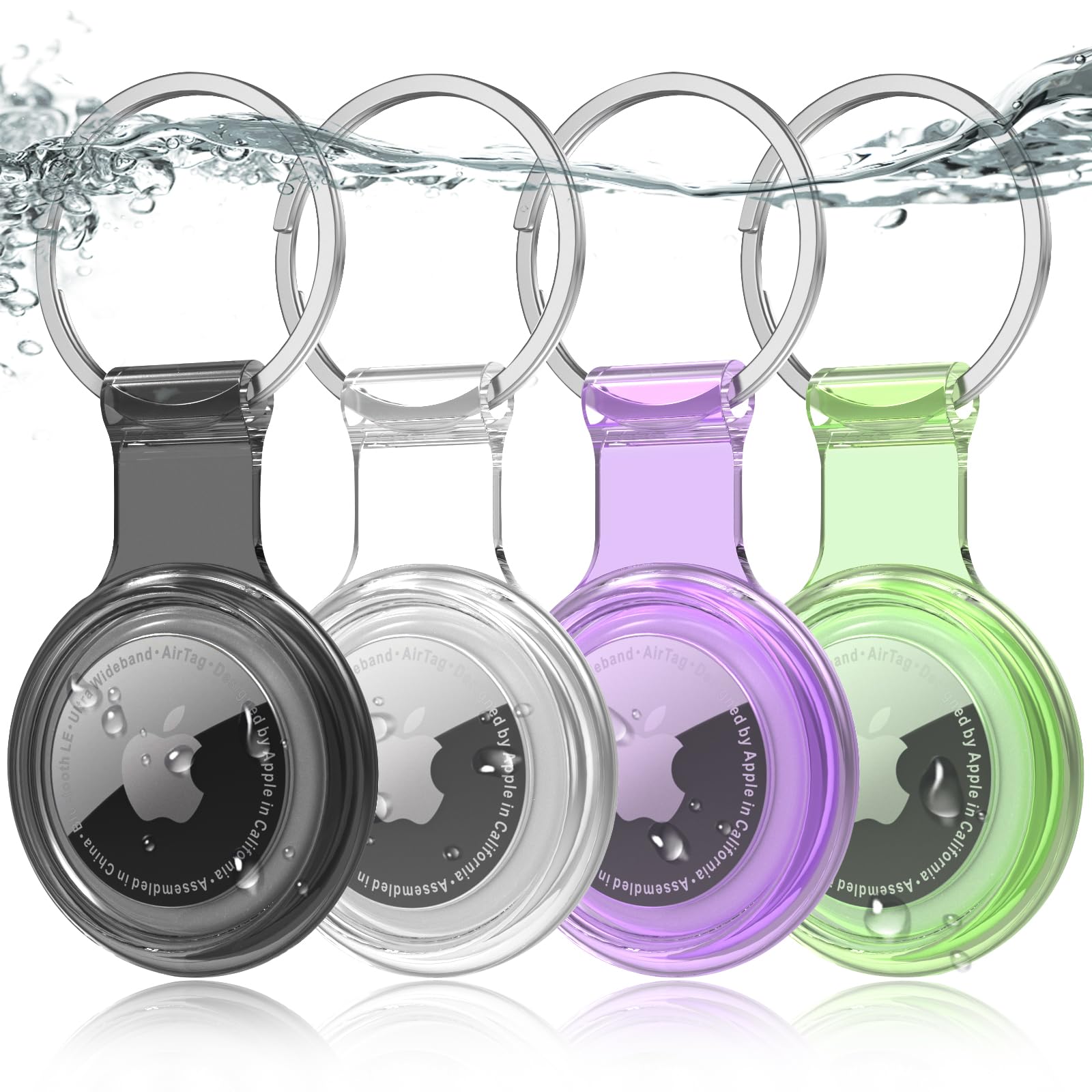 Photo 1 of 4-Pack Airtag Holder Keychain, Airtag Cover Waterproof 360° Full-Body Protective Case for Airtag, Compatible with Apple AirTags for Bags, Keys, Pets and Valuables (Multi-Color)