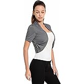 AmélieBoutik Women Short Sleeve Bolero Shrug Open Front Pleated Sides Cropped Cardigan for Dress Casual