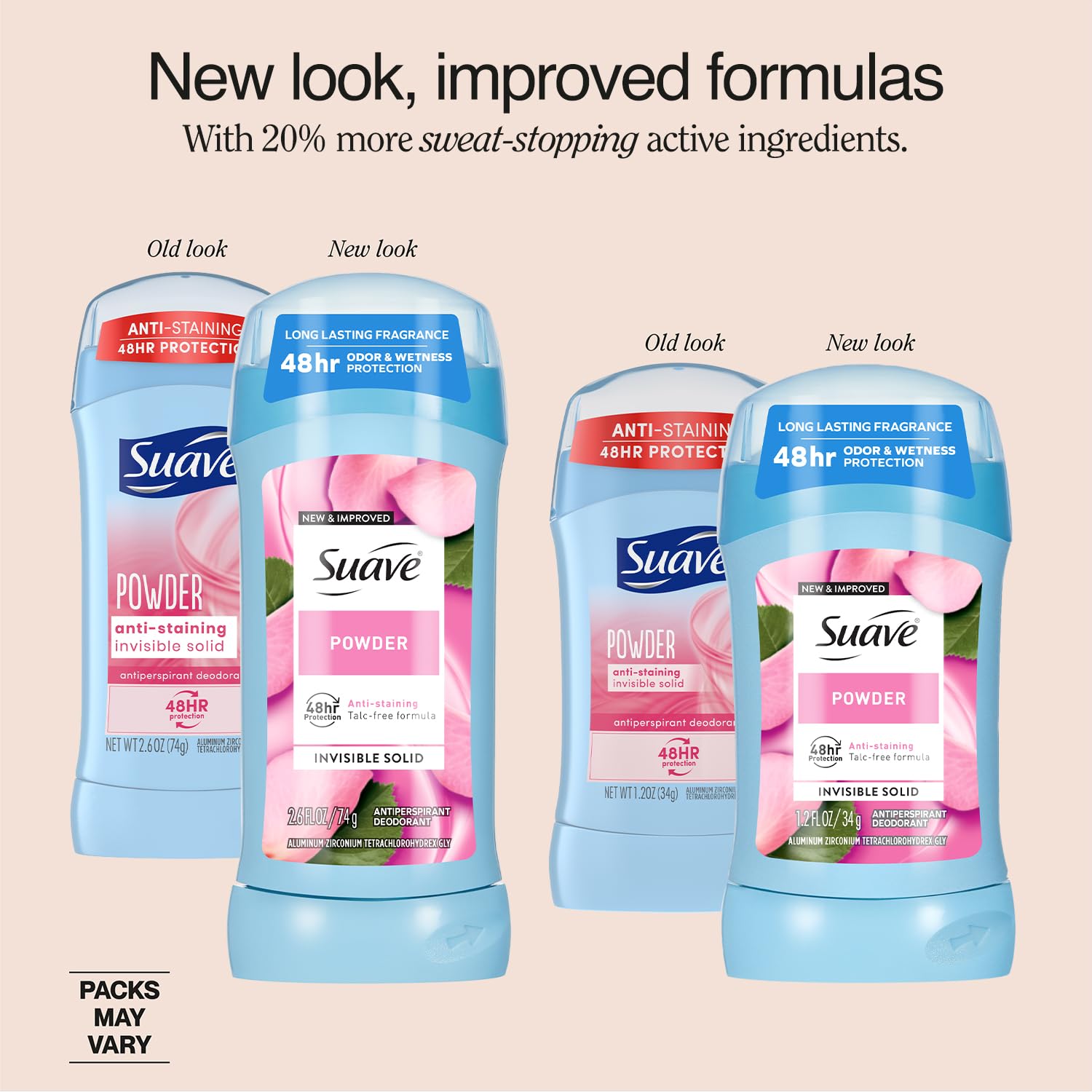 Suave Antiperspirant Deodorant for Women, Powder 2-Size Variety Pack – Anti-Staining Invisible Solid, Talc-Free (2 Piece Set)