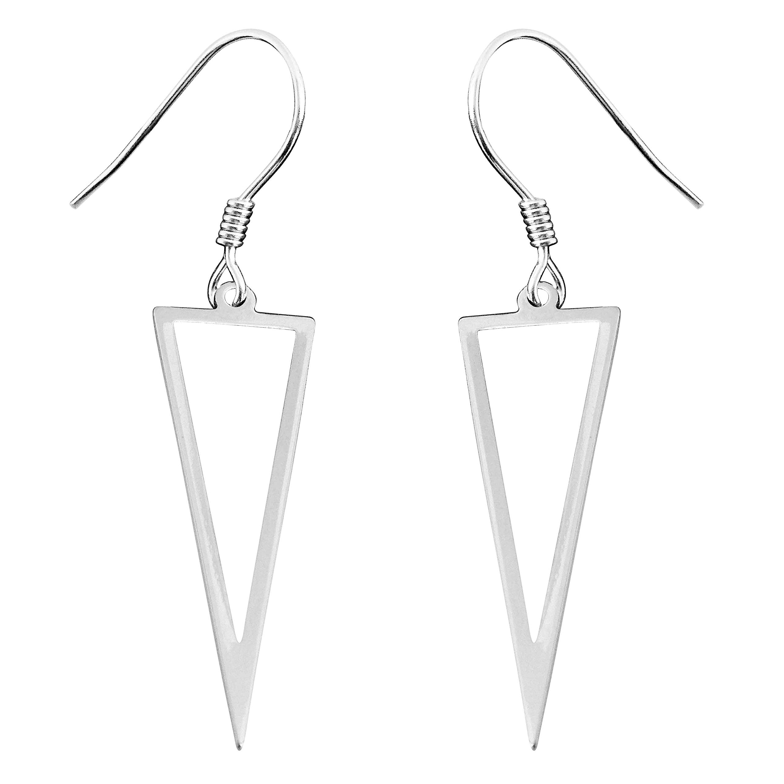 Hiqmic 925 Sterling Silver Fashion Hollow Triangle Dangle Ear Hook Earrings White Gold Plated Jewelry Gifts for Women_WA90021
