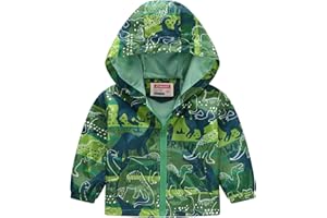 HIUARA 2023 Fall Jackets for Toddler Kids Cartoon Dinosaur Print Zip Up Hooded Jacket Boys Girls Long Sleeve Windproof Coat