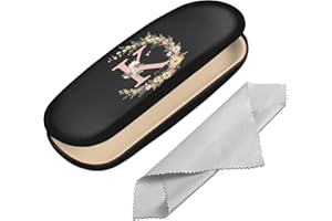 BHAHB Eyeglasses Case Hard Shell Initial Letter Protective Case for Glasses Eyeglass Box with Cleaning Cloth Women Men Cute