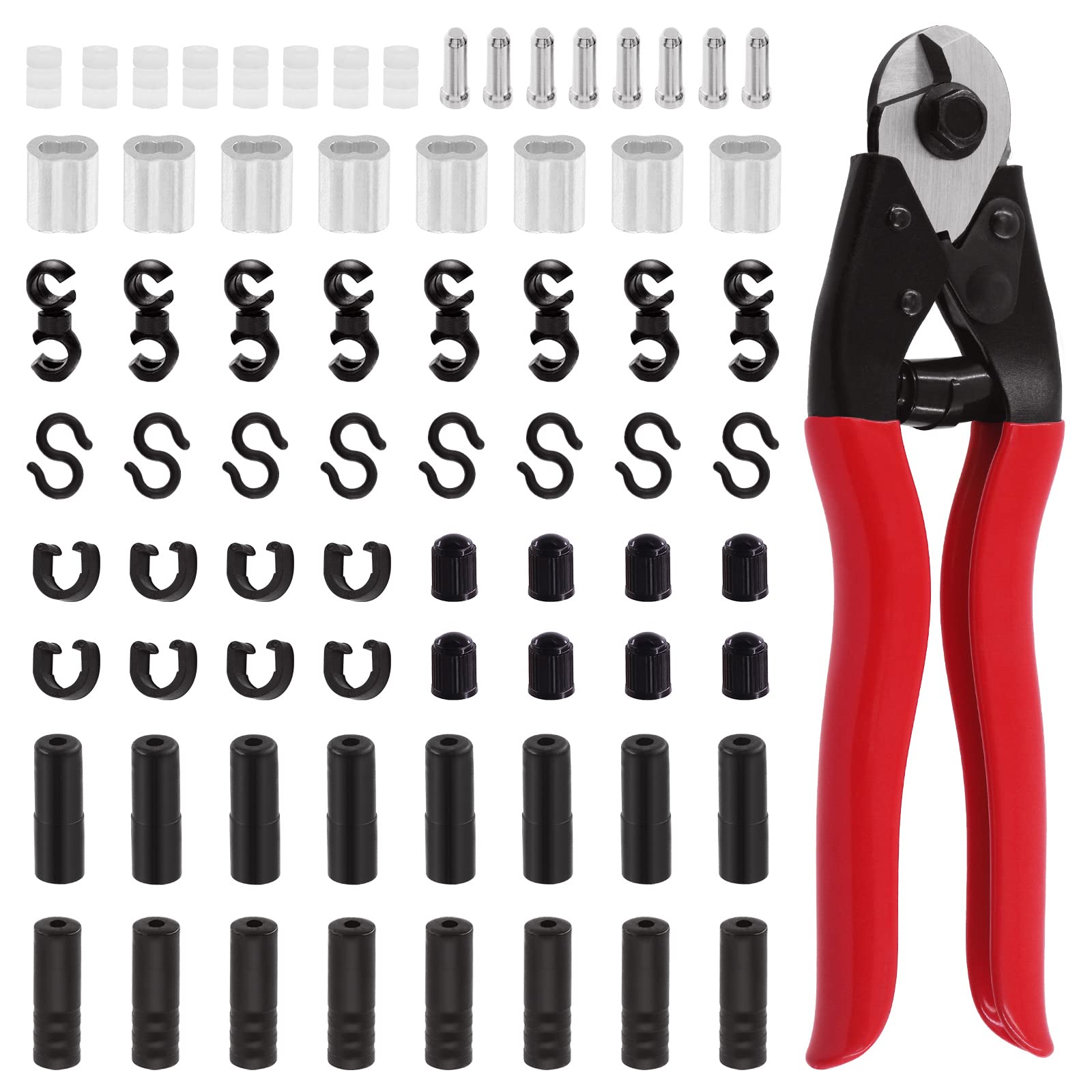 Keadic 73Pc Bike Wire Crimping Tool Kit Includes Crimping Loop Sleeves, Valve Cover, Cable Cutter, Wire End Caps, O-Rings, Shifter & Brake Housing End Caps, C-Clips, S-Hooks and S Buckle for Cycling