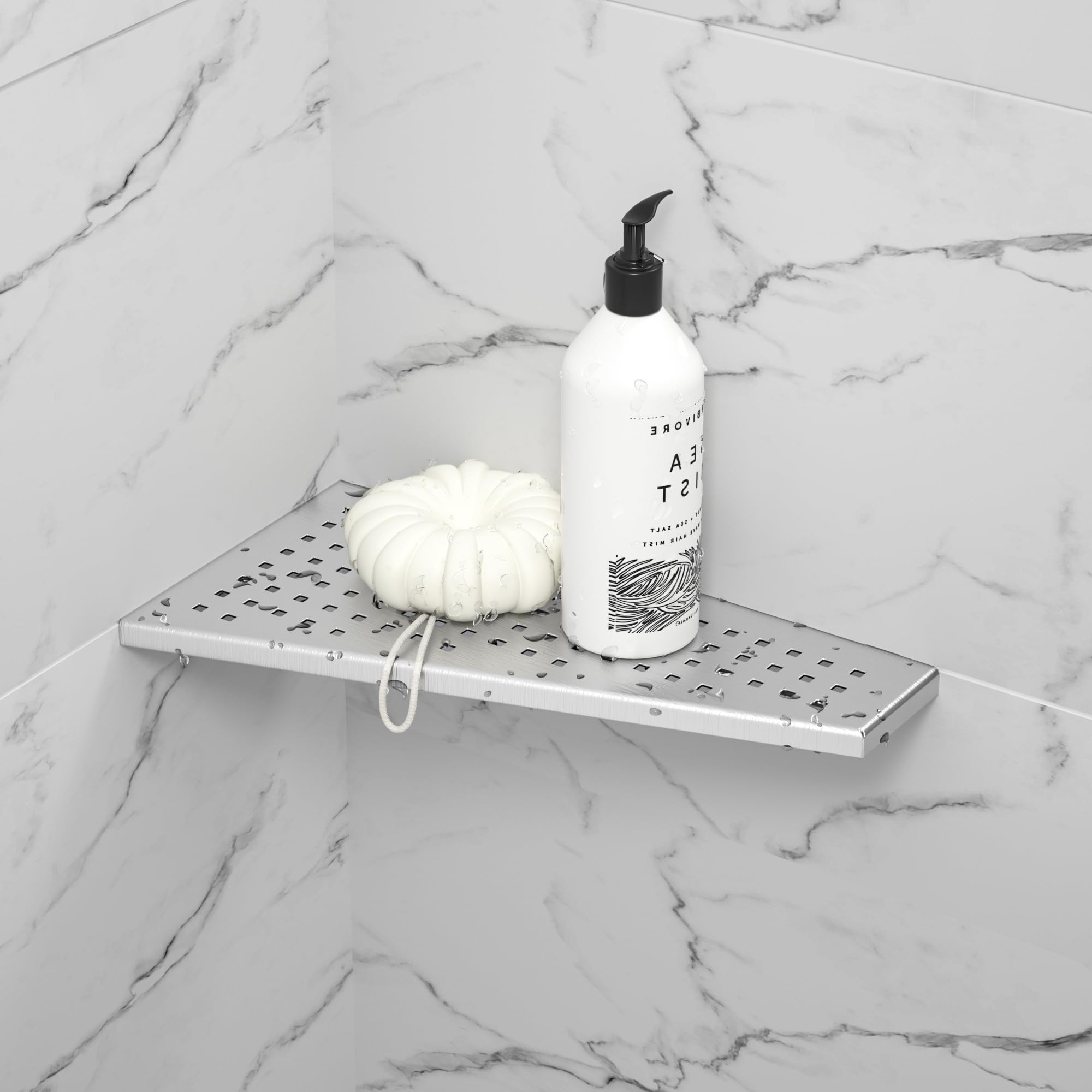 Bernkot 10" Corner Shower Shelves, Brushed 304 Stainless Steel Recessed Shelf for Bathroom & Kitchen, Bathroom Shelf Grout in Shelf for Tiled Wall, 1 Pack