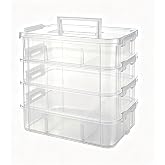 4 Ties Craft Storage Box with Handle with 20 compartments and 2 Trays | Detachable compartment craft storage organizer with t