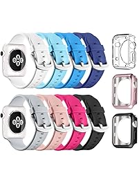 For Apple Watch Sport Band 42mm, UMTELE Soft Silicone Replacement iWatch Bands Sport Strap with Buckle Clasp for Apple Watch Sport, Series 3,Series 2, Series 1, 8 Pack