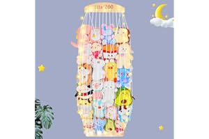 Beinou Stuffed Animals Storage Wood Stuffed Animals Hammock Corner Plush Toy Storage Organizer Length Adjustable Stuffed Animals Net Holder Wall Hanging Room Decor
