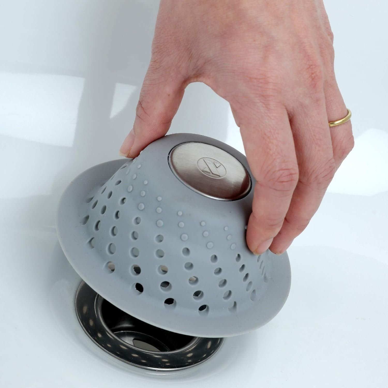 SlipX Solutions Gray Dome Drain Protector Fits Over Drains to Prevent Clogs (Designed for Pop-Up Drains, Effective Hair Catcher, Silicone & Stainless Steel): Home & Kitchen