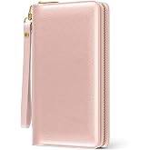 Nipichsha Womens Wallet, RFID Wristlet Wallet for Women, Cute Ladies Purse, Large Credit Card Clutch Purse, Leather Card Holder Wallets with Zipper & Phone Holder, Pink