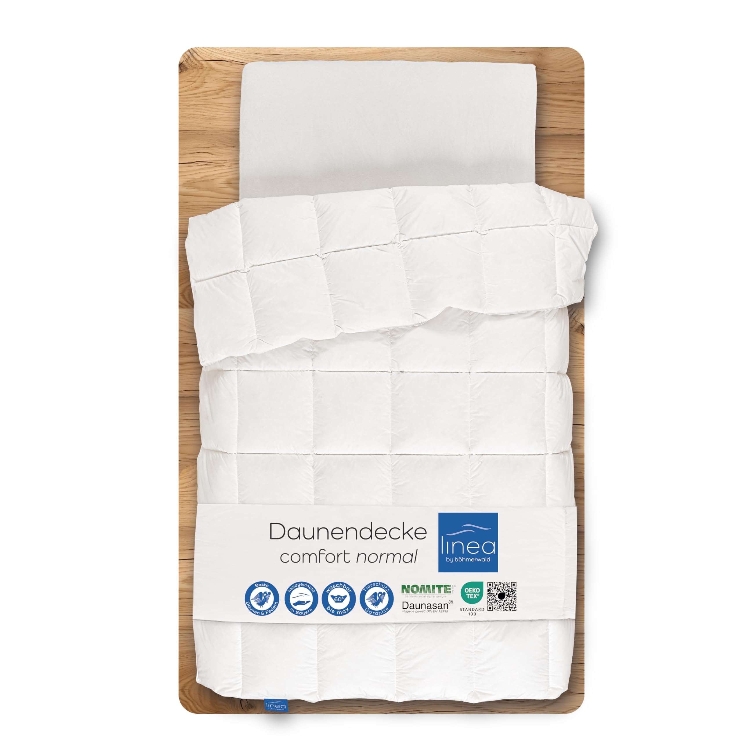 LINEA by böhmerwald Comfort Cuddly Down Duvet, Normal, 155 x 220 cm, 90% Down / 10% Feathers Class 1, Suitable for Allergy Sufferers, Washable up to 60 °C, Made in Germany